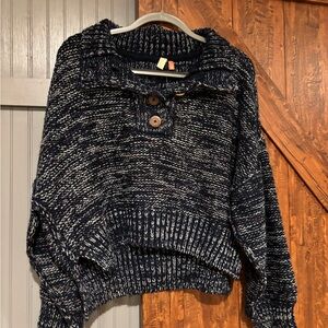 Pilcro Navy and White Cowl Neck Sweater